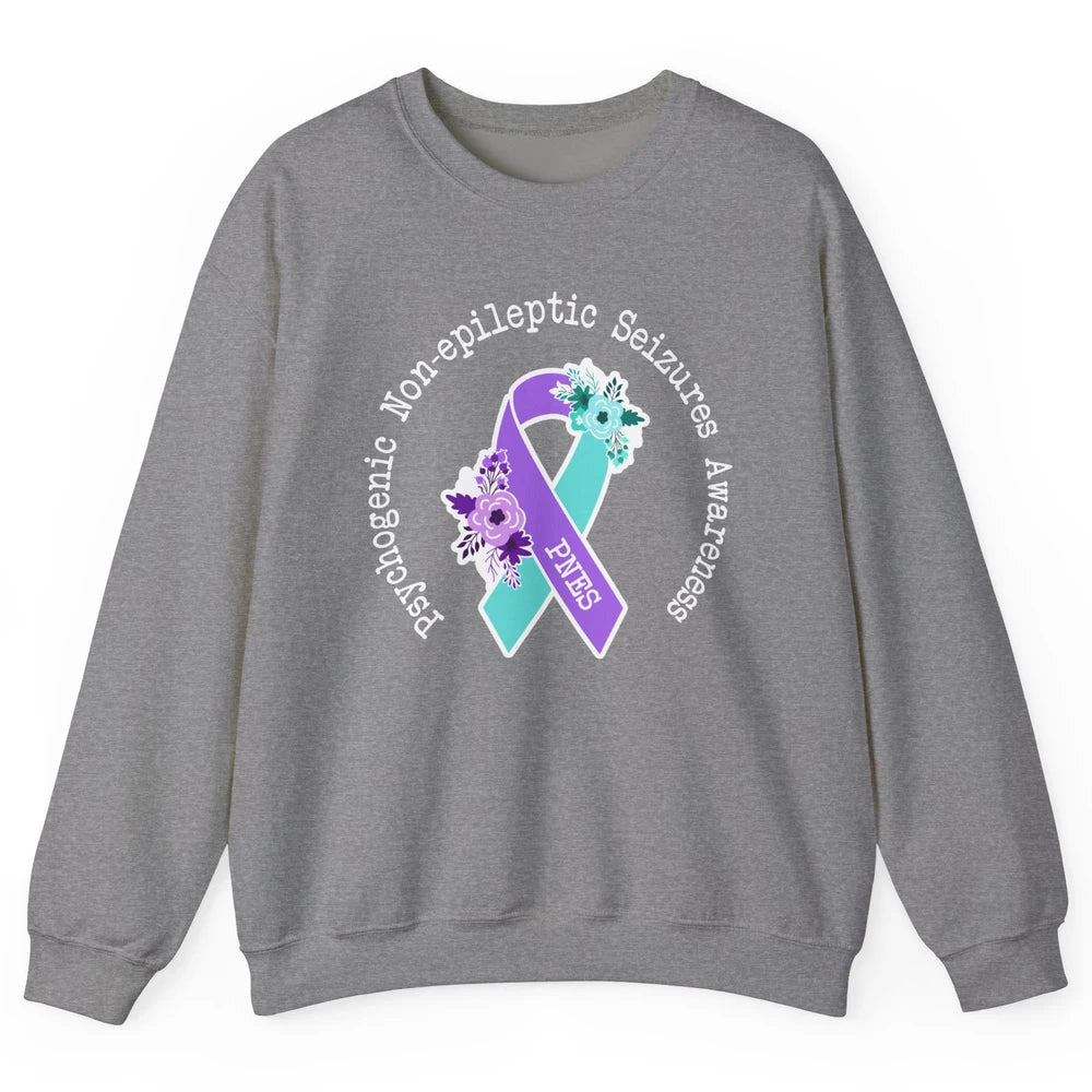 Psychogenic Non-epileptic Seizures PNES Purple Teal Ribbon Unisex Crewneck Sweatshirt