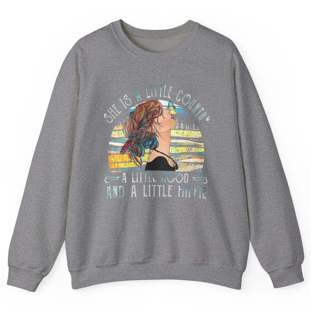 Retro Hippie Girl She's A Little Country A Little Hood Peace Unisex Crewneck Sweatshirt