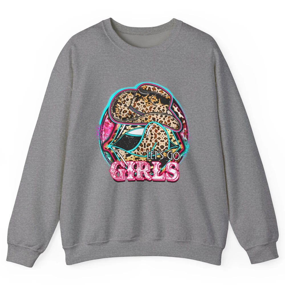 Retro Leopard Cowboy Boots Let's Go Girls Western Cowgirls Unisex Crewneck Sweatshirt