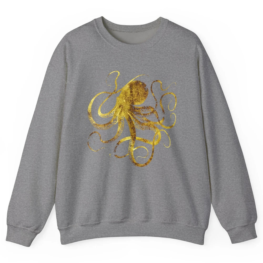 Octopus Japanese Calligraphy Gyotaku Traditional Art Print Unisex Crewneck Sweatshirt