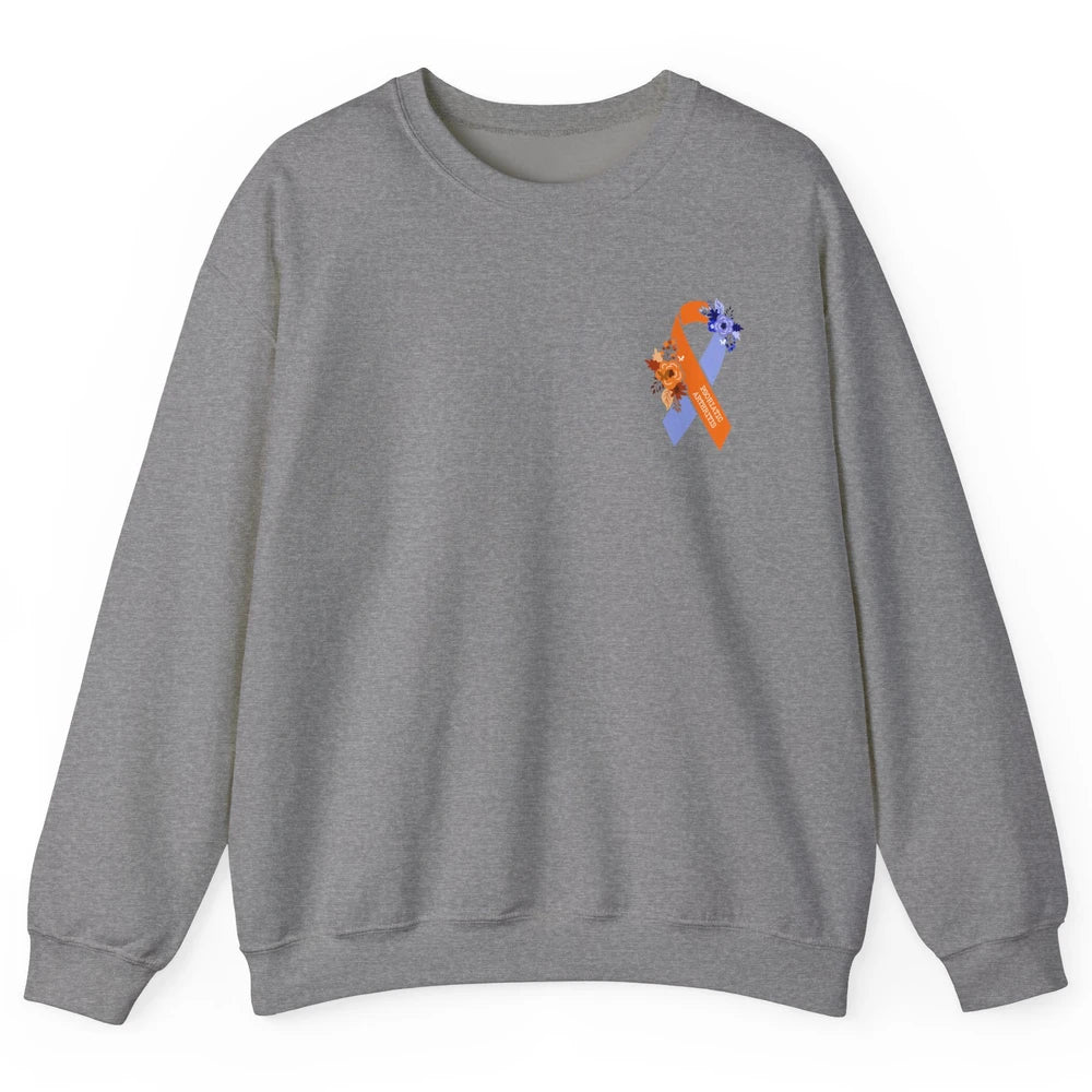 Psoriatic Arthritis Awareness PsA Floral Blue Orange Ribbon Unisex Crewneck Sweatshirt