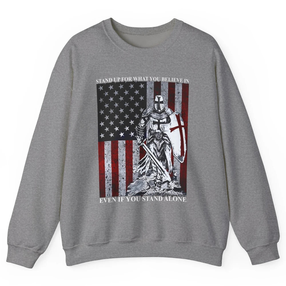 Retro Knight Templar US Flag Stand For What You Believe In Unisex Crewneck Sweatshirt