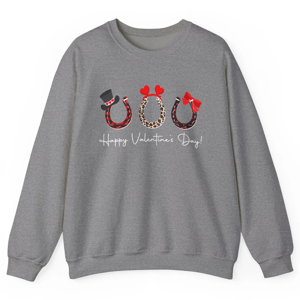 Leopard Red Plaid Heart Love Horseshoes Horse Lover Happy Valentine's Day Unisex Crewneck Sweatshirt