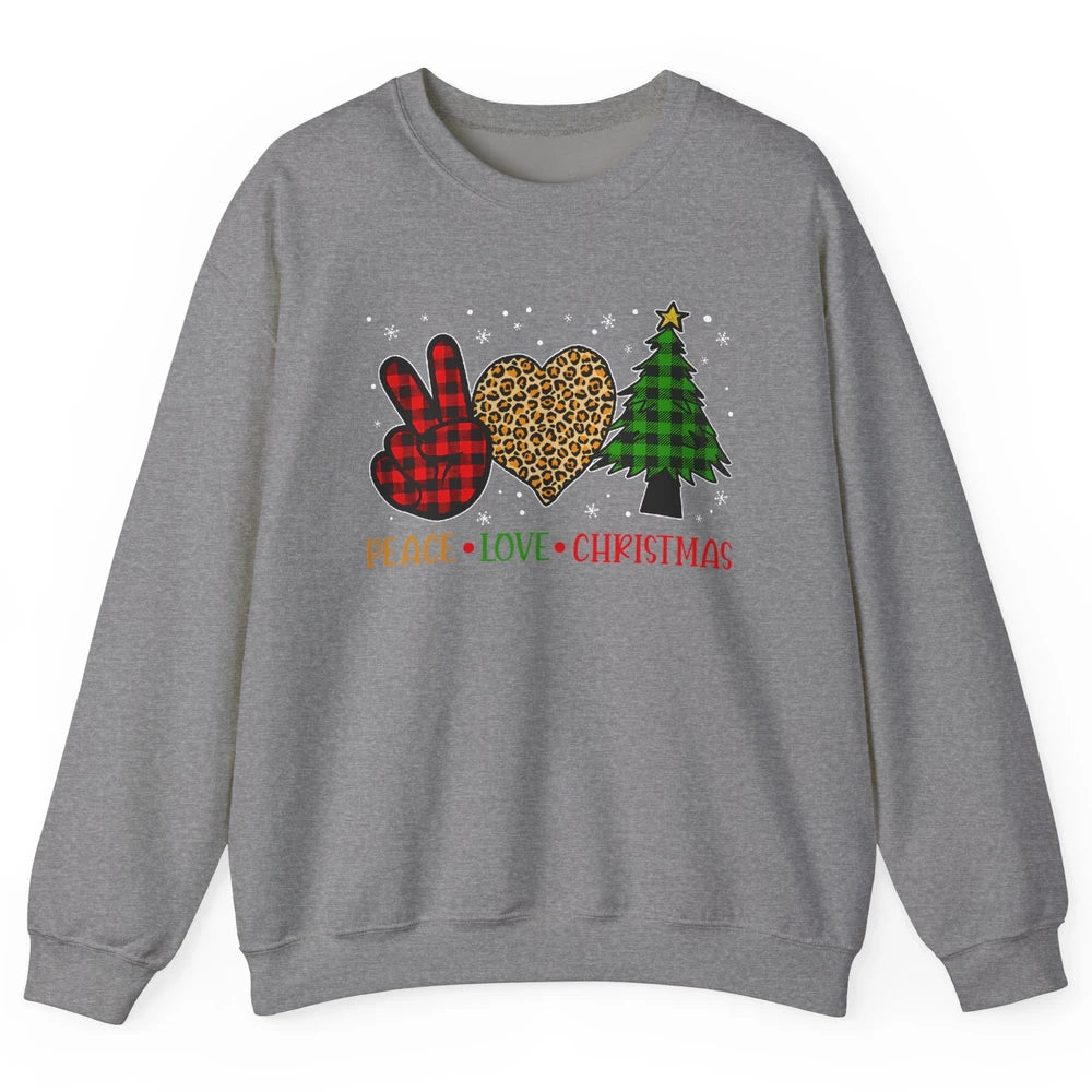 Peace Love Christmas Cute Christmas Heart Plaid Xmas Gift Unisex Crewneck Sweatshirt