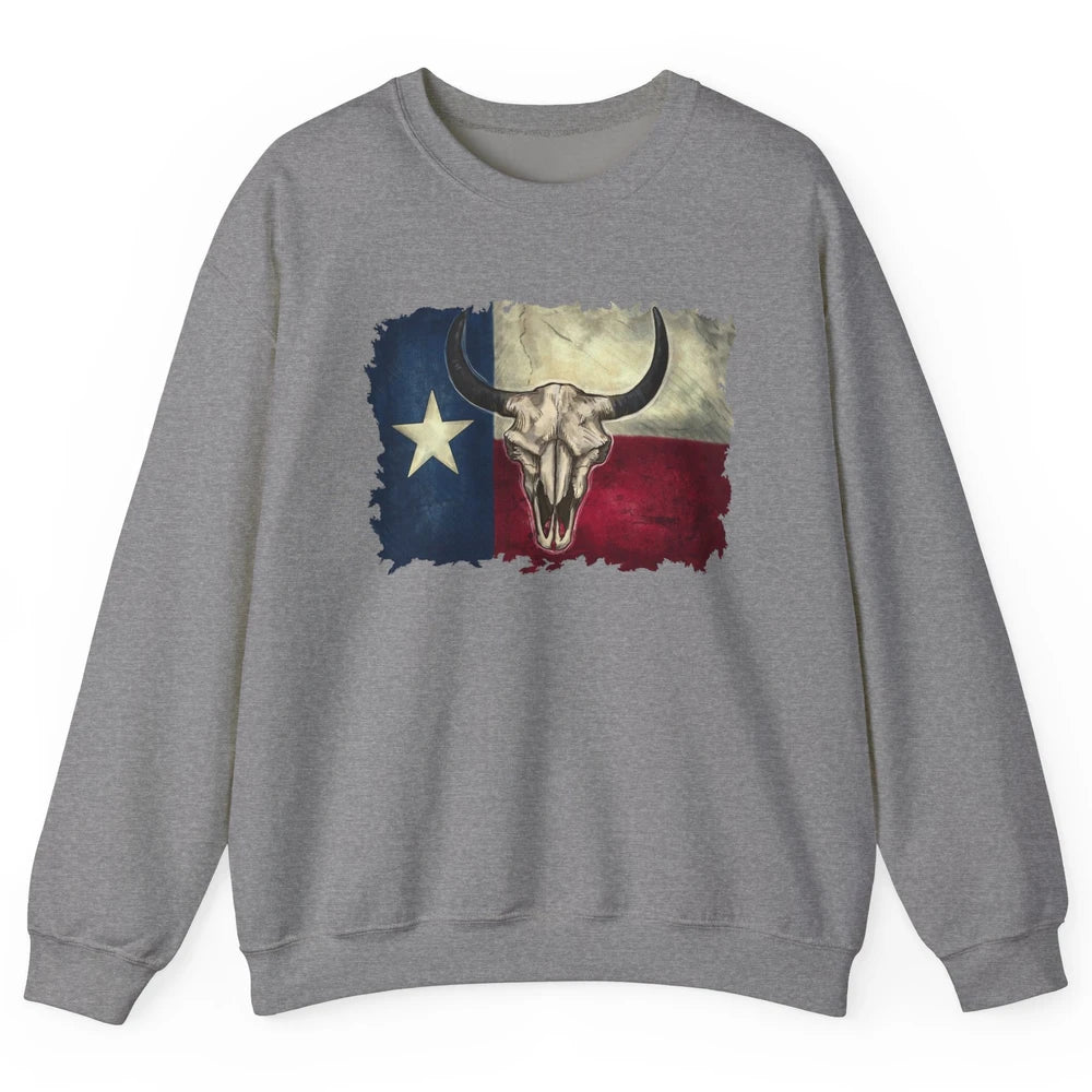 Retro Bull Skull Texas Map Western Country Cowboy Cowgirl Unisex Crewneck Sweatshirt