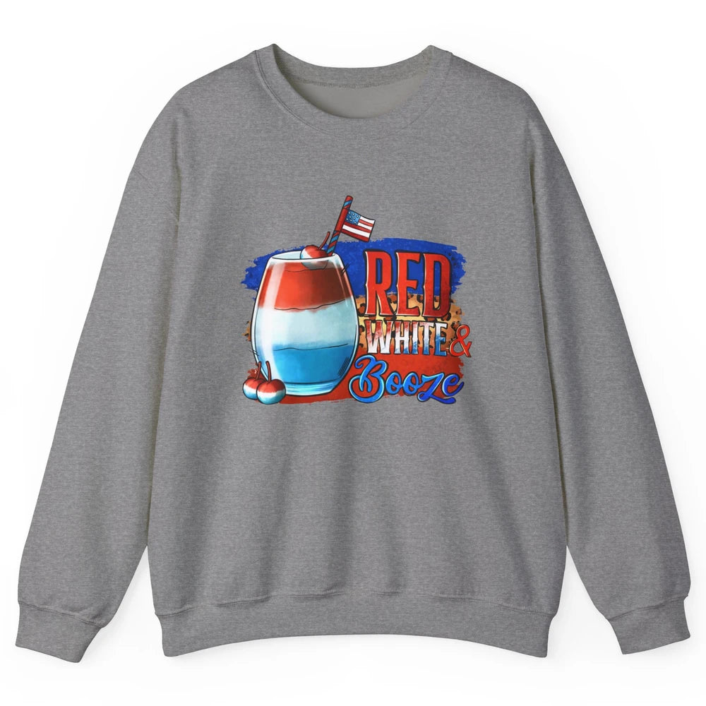 Red White & Booze Leopard US Flag 4th of July American Booze Unisex Crewneck Sweatshirt