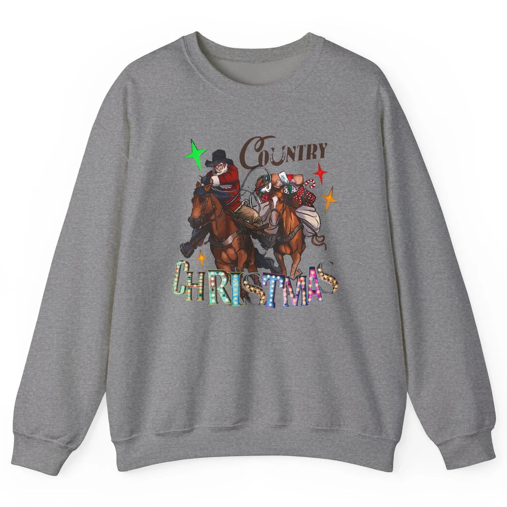 Santa Claus Country Christmas Y'all Western Country Cowboy Unisex Crewneck Sweatshirt