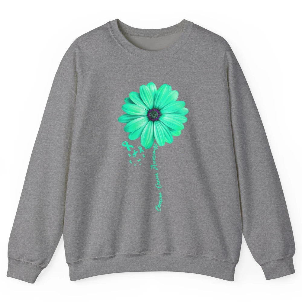 Ovarian Cancer Awareness Daisy Flower Teal Ribbon Cancer Unisex Crewneck Sweatshirt