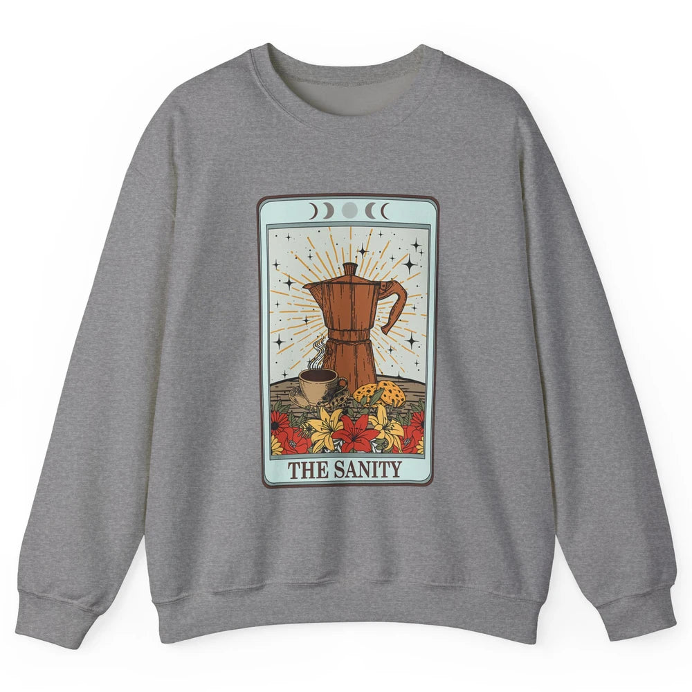 Retro Coffee Tarot Card The Sanity Floral Baker Moon Phases Unisex Crewneck Sweatshirt