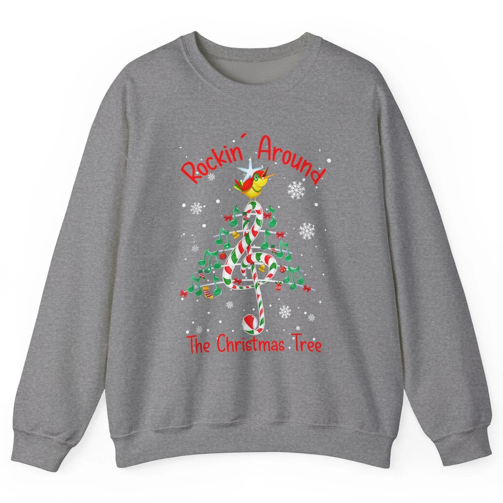 Rockin' Around The Christmas Tree Xmas Music Note Snow Retro Unisex Crewneck Sweatshirt