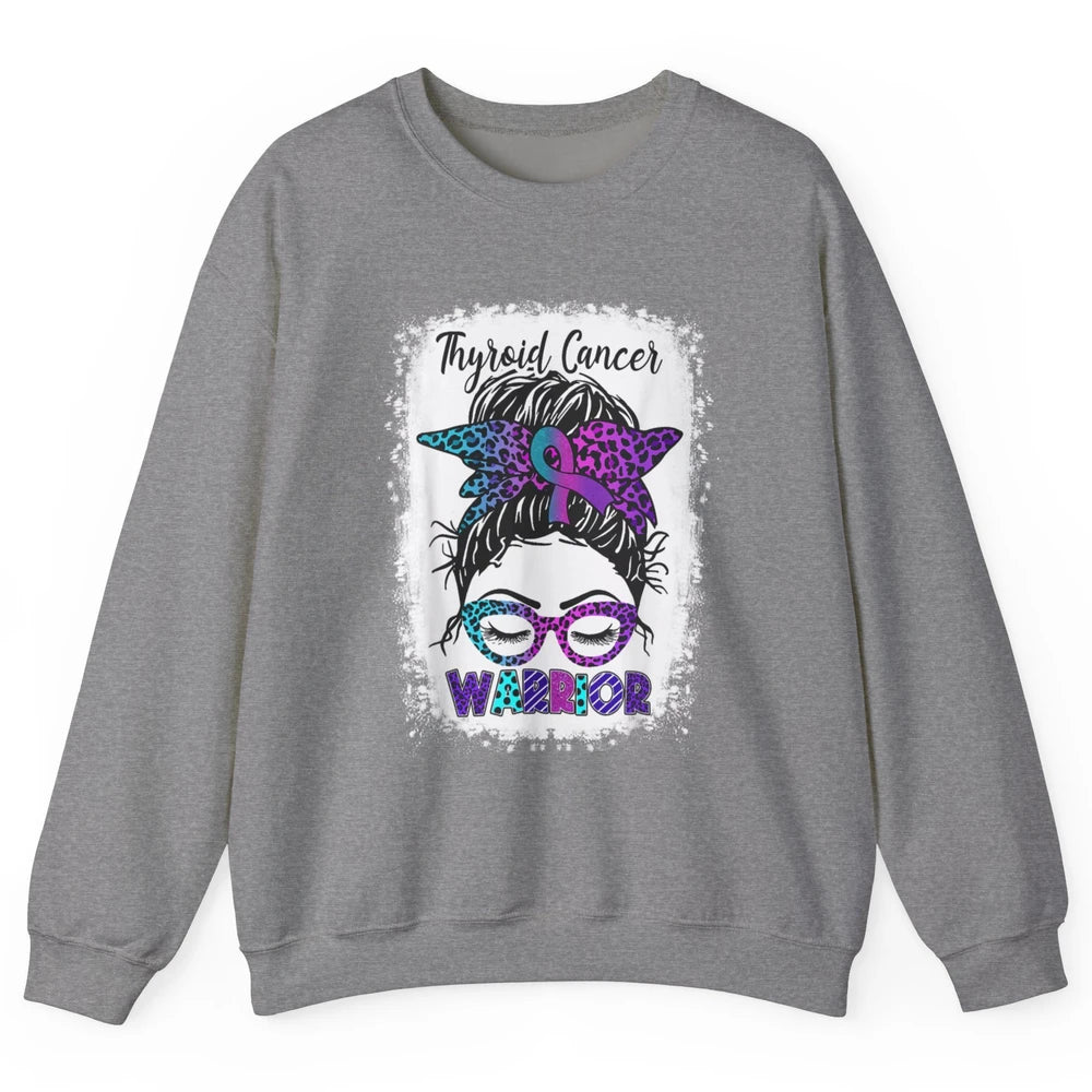 Messy Hair Woman Leopard Warrior Thyroid Cancer Awareness Unisex Crewneck Sweatshirt