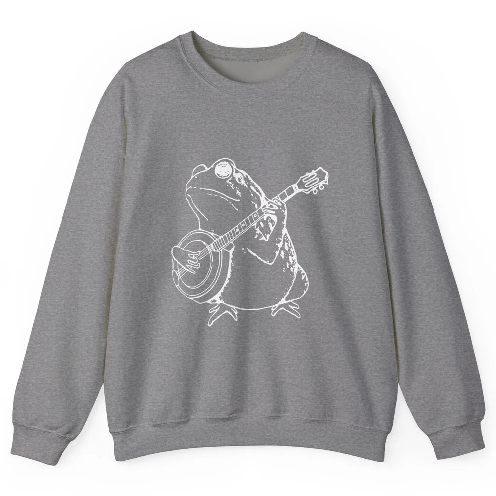 Retro Frog Playing Banjo Musician Banjo Player Music Vintage Unisex Crewneck Sweatshirt