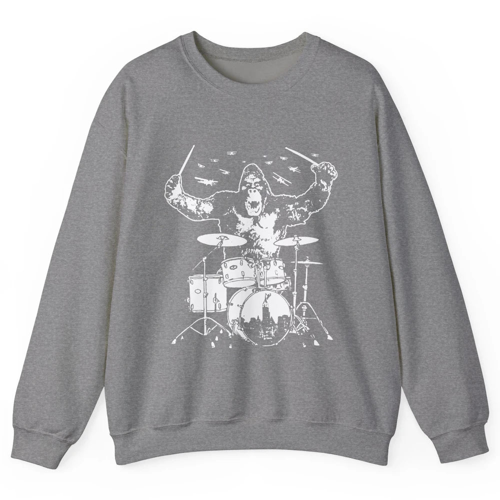 Retro Gorilla Drumming Drummers Gift Percussionists Unisex Crewneck Sweatshirt