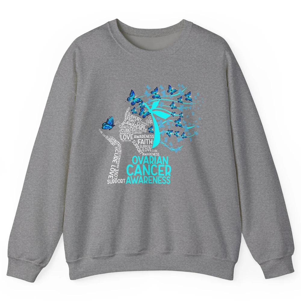 Ovarian Cancer Awareness Hope Love Cure Teal Ribbon Unisex Crewneck Sweatshirt