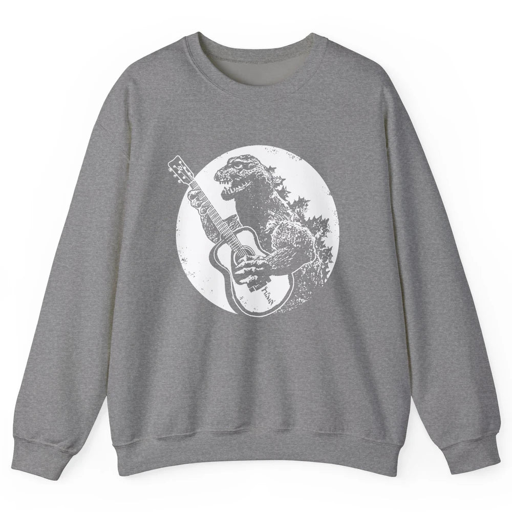 Retro Dinosaur Playing Bass Guitar T-Rex Guitarist Musician Unisex Crewneck Sweatshirt