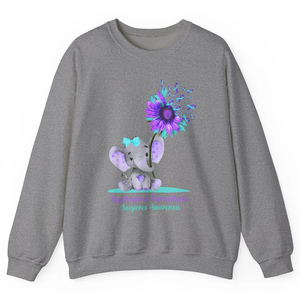 PNES Awareness Purple Teal Ribbon Sunflower Baby Elephant Unisex Crewneck Sweatshirt