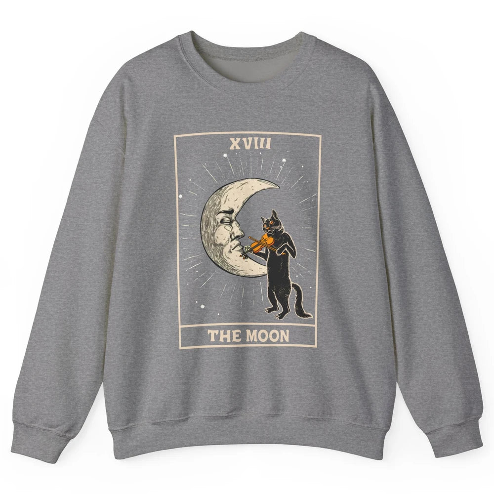 Retro Halloween Cat Guitarist The Moon Tarot Card Witchcraft Unisex Crewneck Sweatshirt