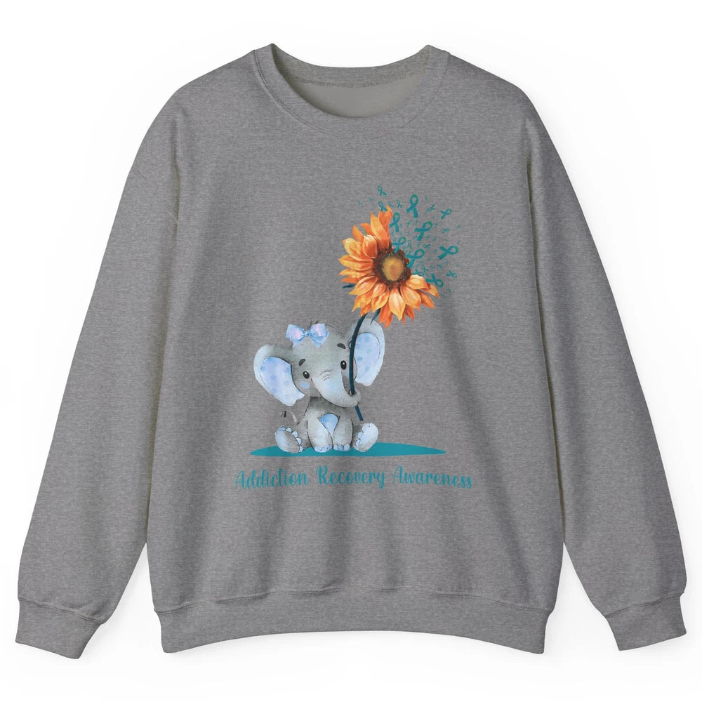 Addiction Recovery Awareness Teal Ribbon Baby Elephant Daisy Unisex Crewneck Sweatshirt