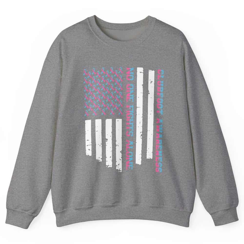 Retro Clubfoot Awareness Ribbon No One Fight Alone US Flag Unisex Crewneck Sweatshirt