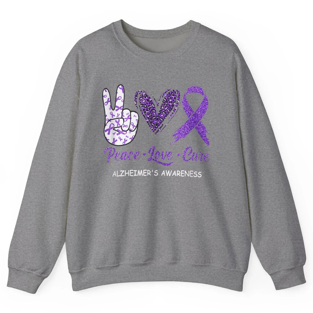 Peace Love Cure Purple Ribbon Alzheimer Disease Awareness Unisex Crewneck Sweatshirt