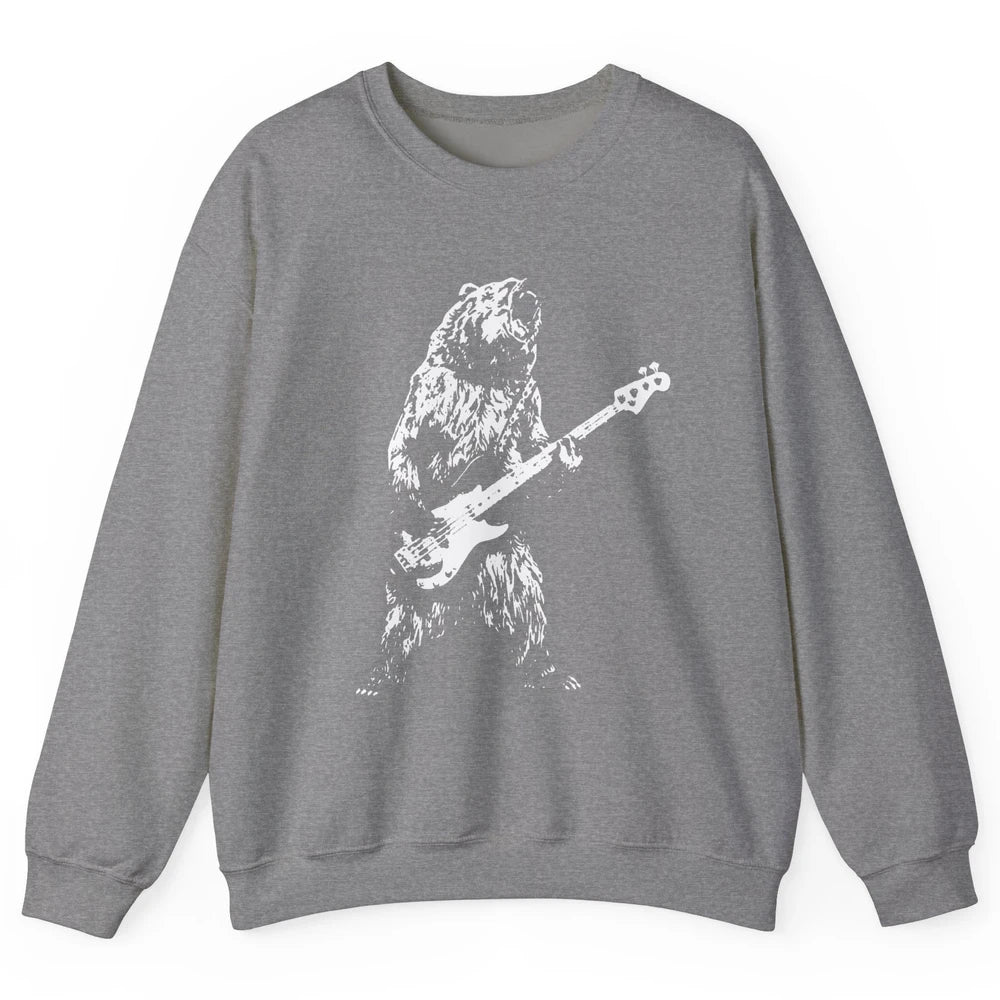 Retro Bear Playing Bass Guitar Bear Guitarist Music Lovers Unisex Crewneck Sweatshirt