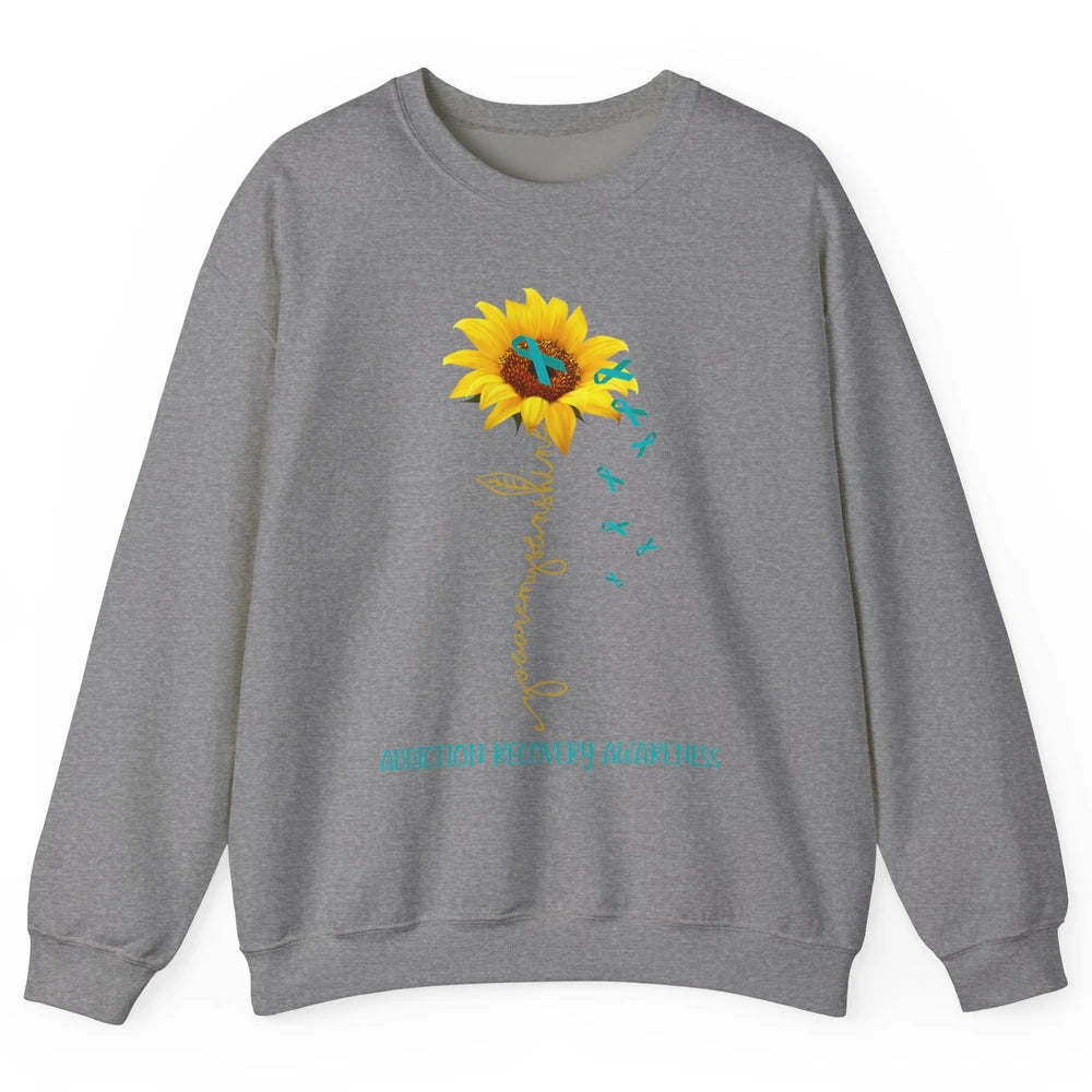 Addiction Recovery Awareness Teal Ribbon Sunflower Unisex Crewneck Sweatshirt