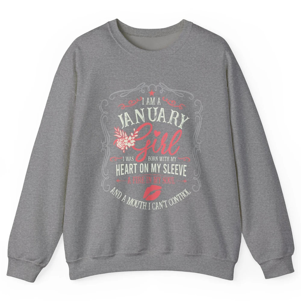 Retro January Girl Born With My Heart On My Sleeve Birthday Unisex Crewneck Sweatshirt