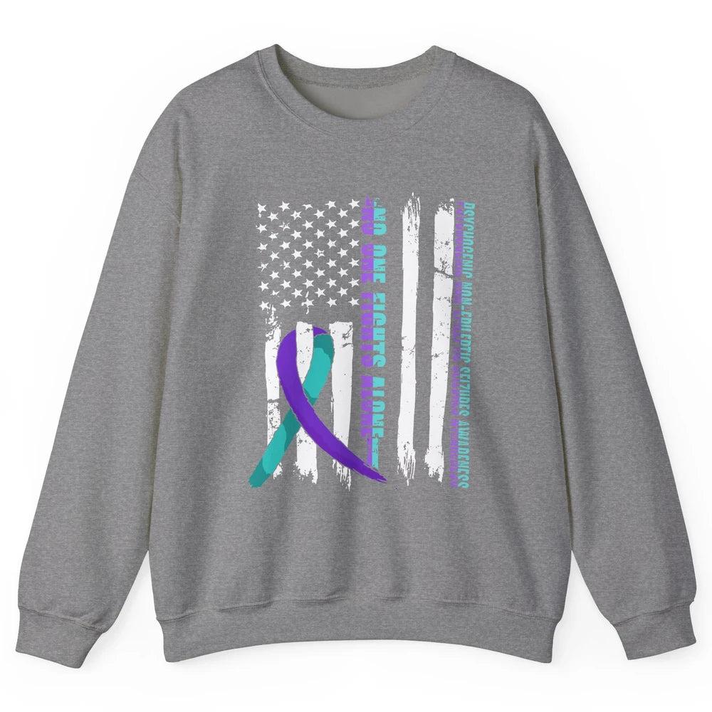 PNES Awareness Purple Teal Ribbon No One Fight Alone US Flag Unisex Crewneck Sweatshirt