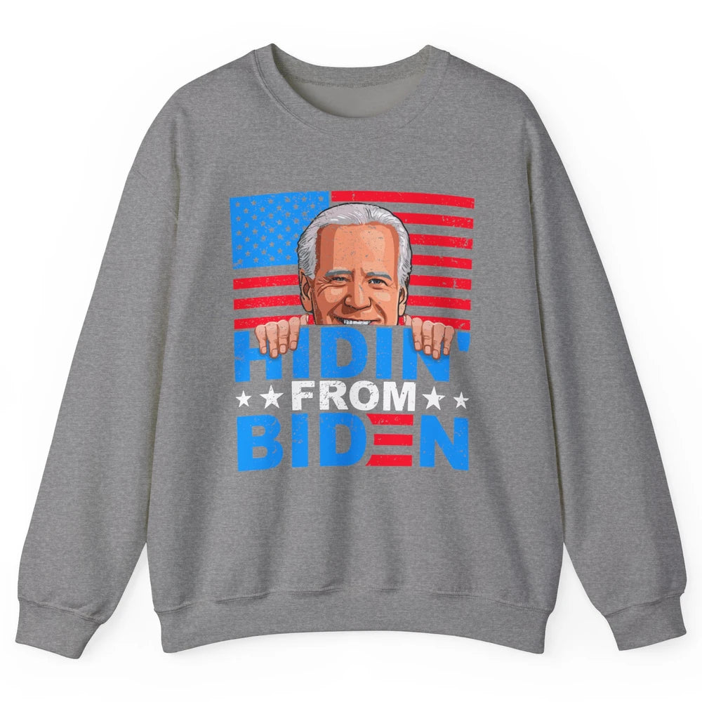 Retro Funny Joe Biden Hiding From Biden Anti Liberal US Flag Unisex Crewneck Sweatshirt