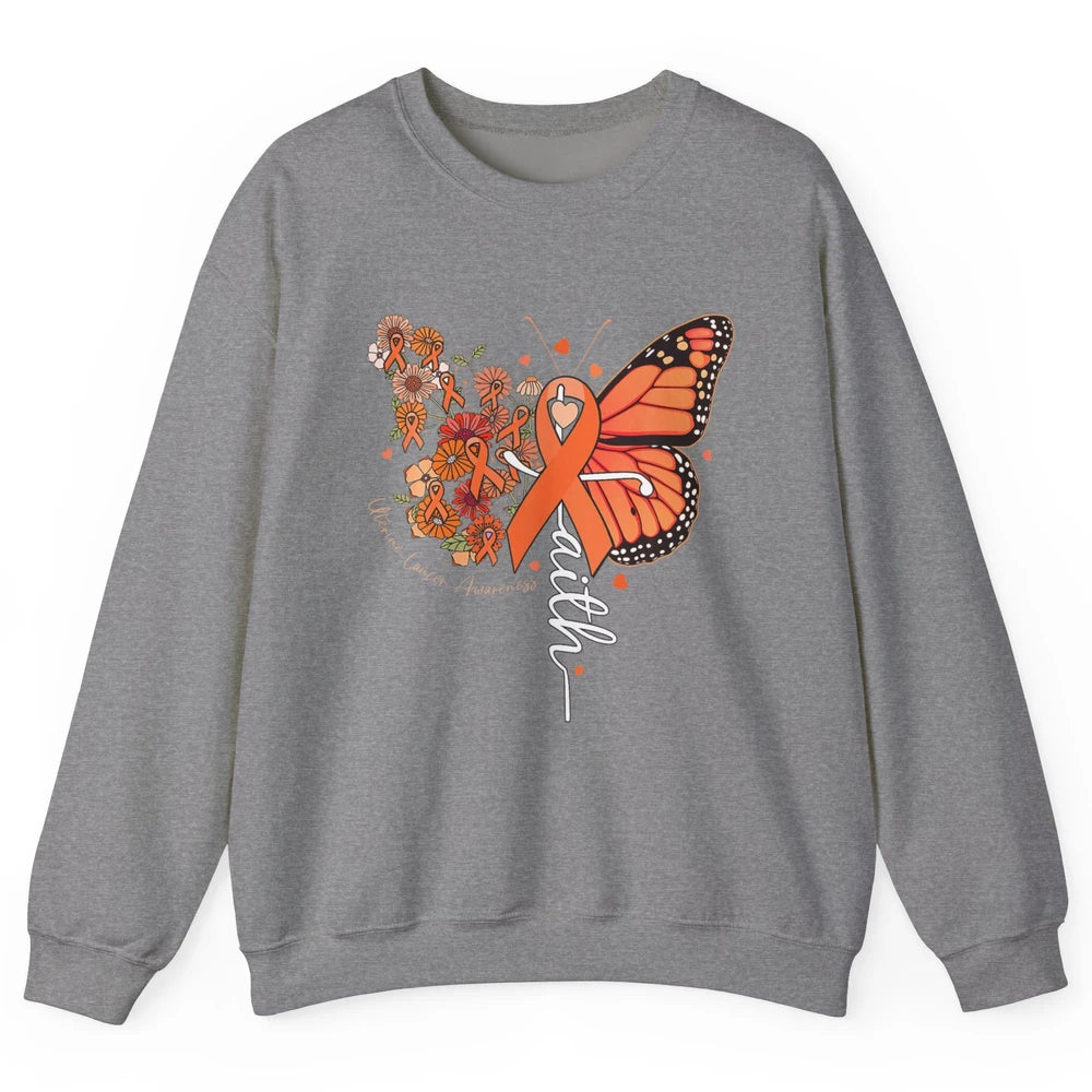 Peach Floral Butterfly Cross Faith Uterine Cancer Awareness Unisex Crewneck Sweatshirt