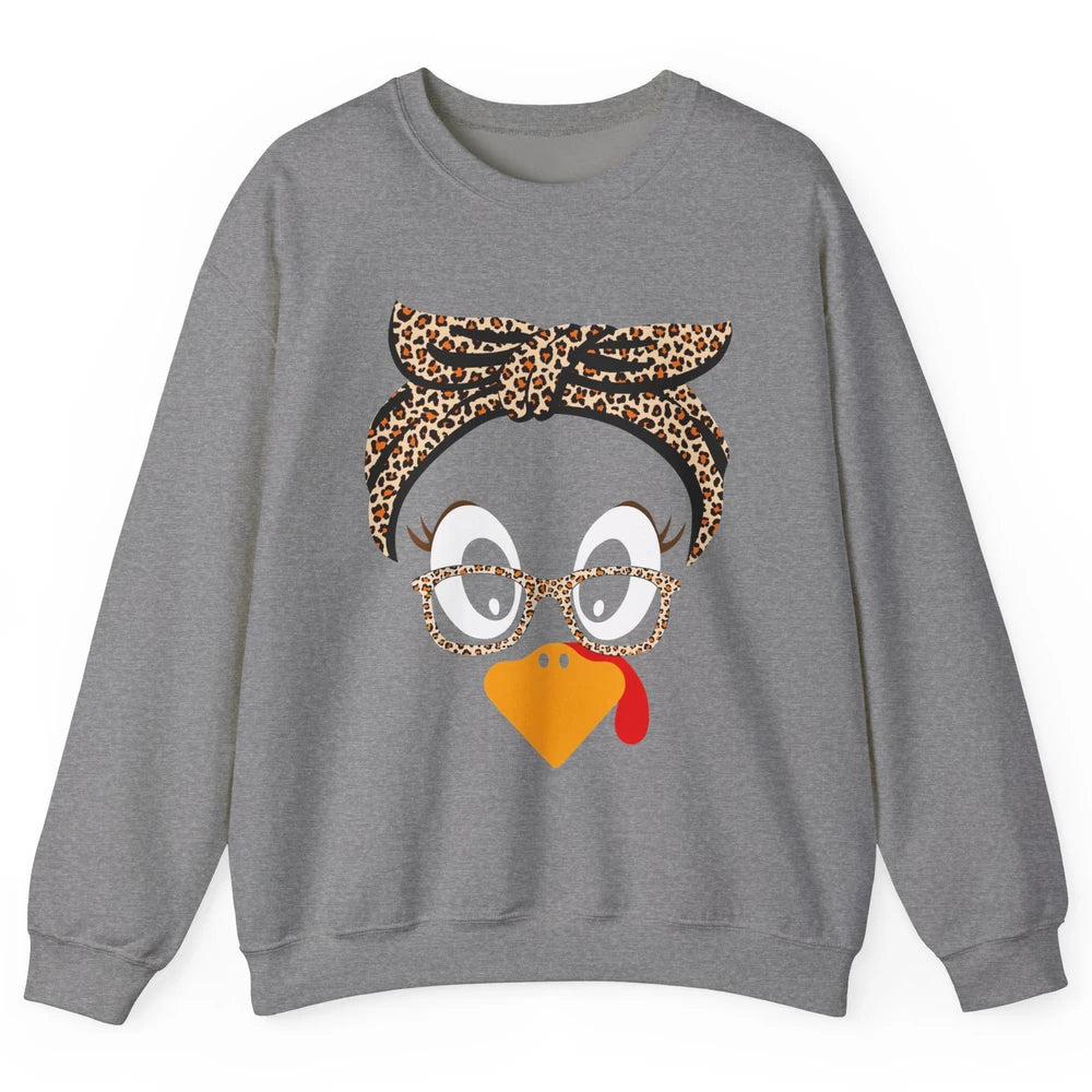 Cute Turkey Mom Leopard Glasses Thanksgiving Fall Turkey Day Unisex Crewneck Sweatshirt