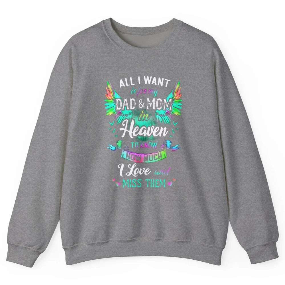 My Mom And Dad In Heaven Angel Wings Mother Memories Forever Unisex Crewneck Sweatshirt