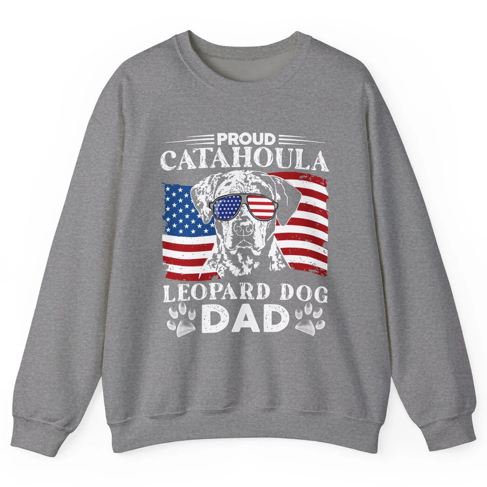Proud Catahoula Leopard Dog Dad US Flag Patriotic 4th July Unisex Crewneck Sweatshirt