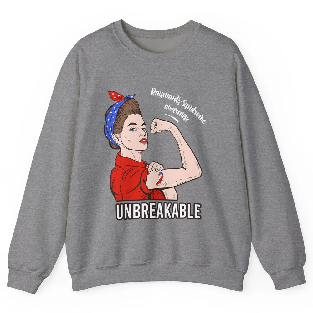 Raynaud's Syndrome Red Blue Ribbon Strong Woman Unbreakable Unisex Crewneck Sweatshirt