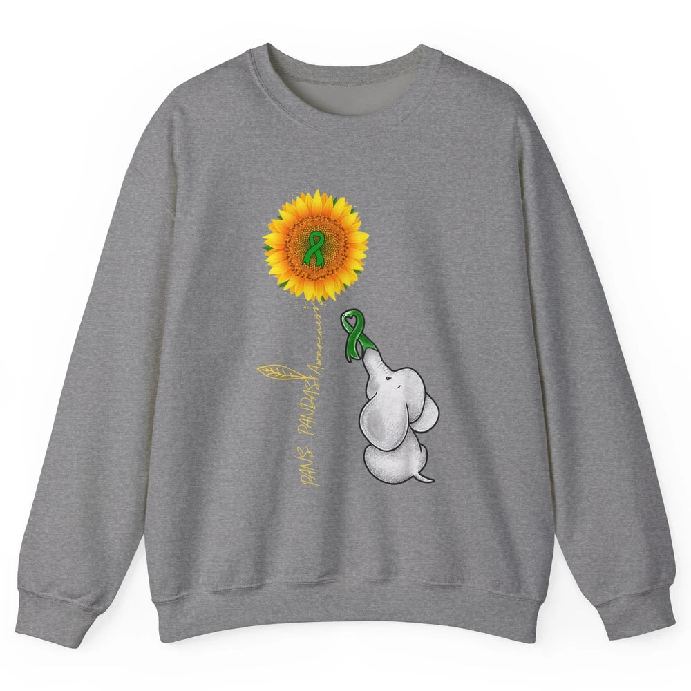 PANS/PANDAS Awareness Green Ribbon Sunflower Baby Elephant Unisex Crewneck Sweatshirt