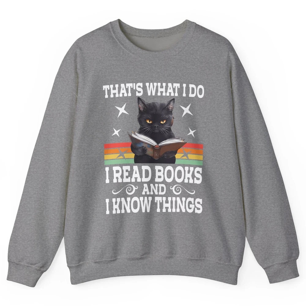 Retro Cat Books The Reader Black Cat Reading Books Bookish Bookworm Kitten Unisex Crewneck Sweatshirt