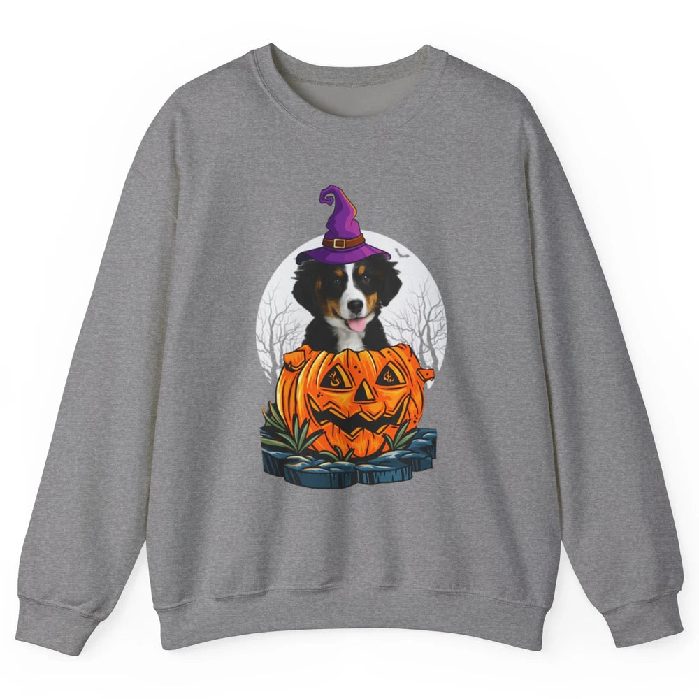 Bernese Mountain Dog Witch Pumpkin Halloween Spooky Season Unisex Crewneck Sweatshirt