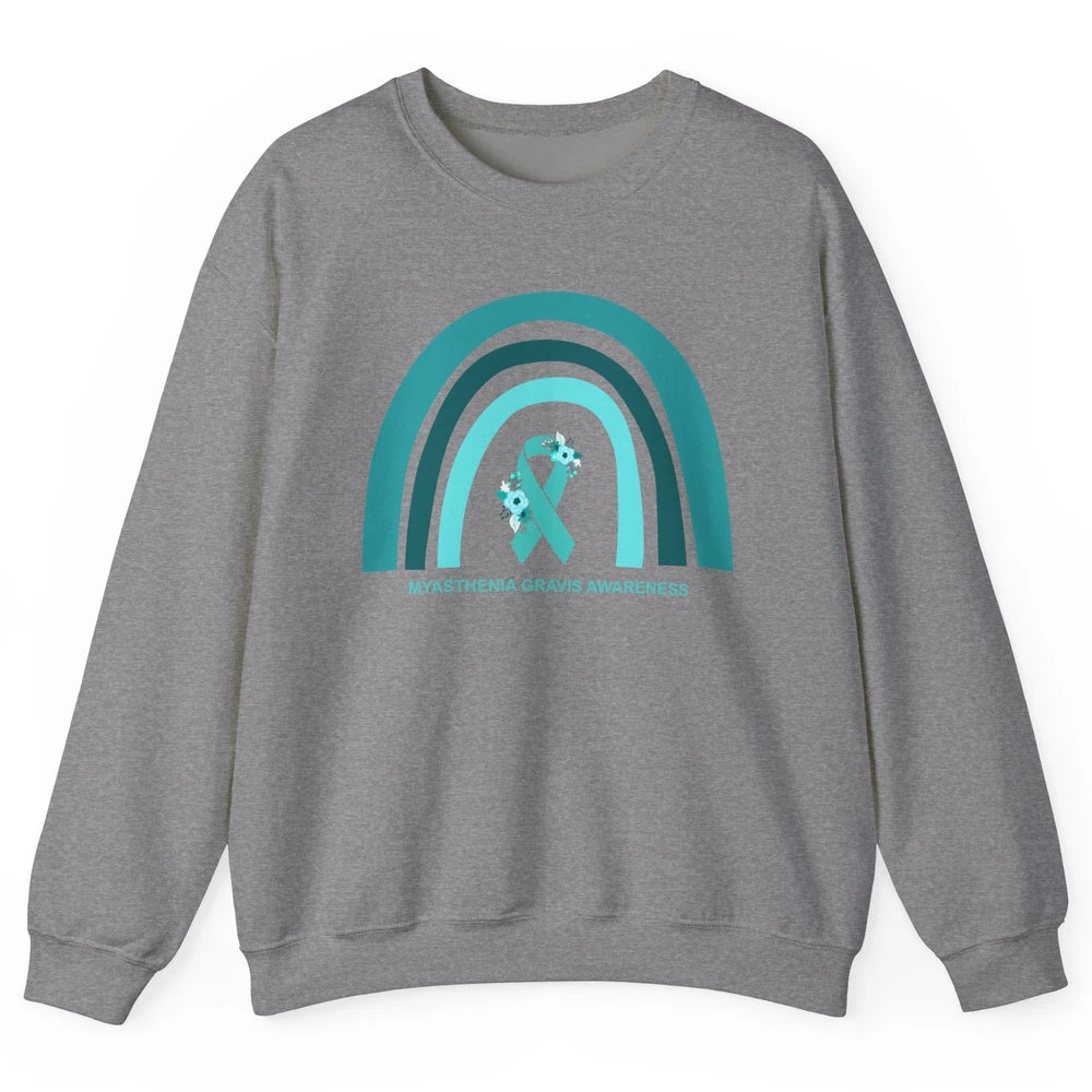 Myasthenia Gravis Awareness Floral Teal Ribbon Rainbow Unisex Crewneck Sweatshirt
