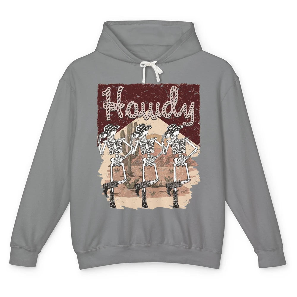 Retro Desert Cowboy Skeleton Dancing Howdy Western Halloween Unisex Lightweight Hoodie