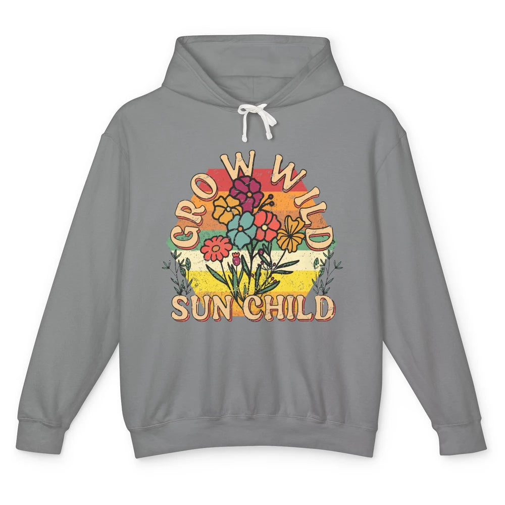 Retro Grow Wild Sun Child 70s Aesthetic Boho Western Summer Unisex Lightweight Hoodie