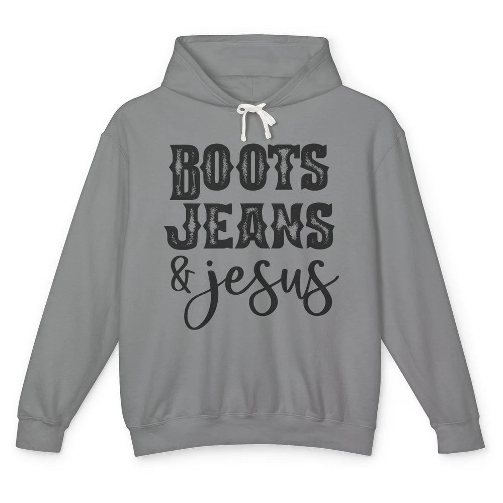 Retro Boots Jeans and Jesus Christian Western Country Cowboy Unisex Lightweight Hoodie