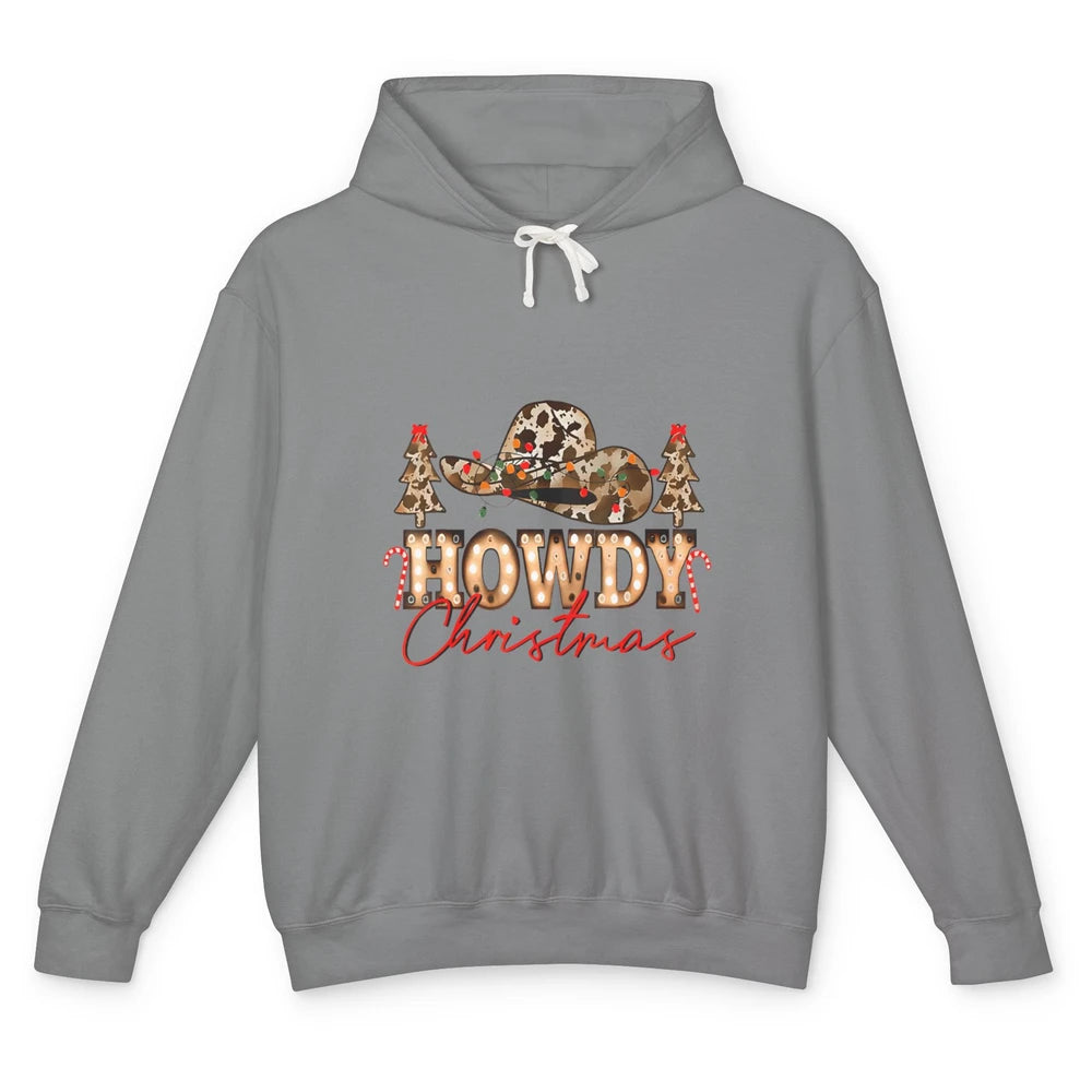 Merry Christmas Howdy Xmas Pine Trees Leopard Cowboy Hat Unisex Lightweight Hoodie