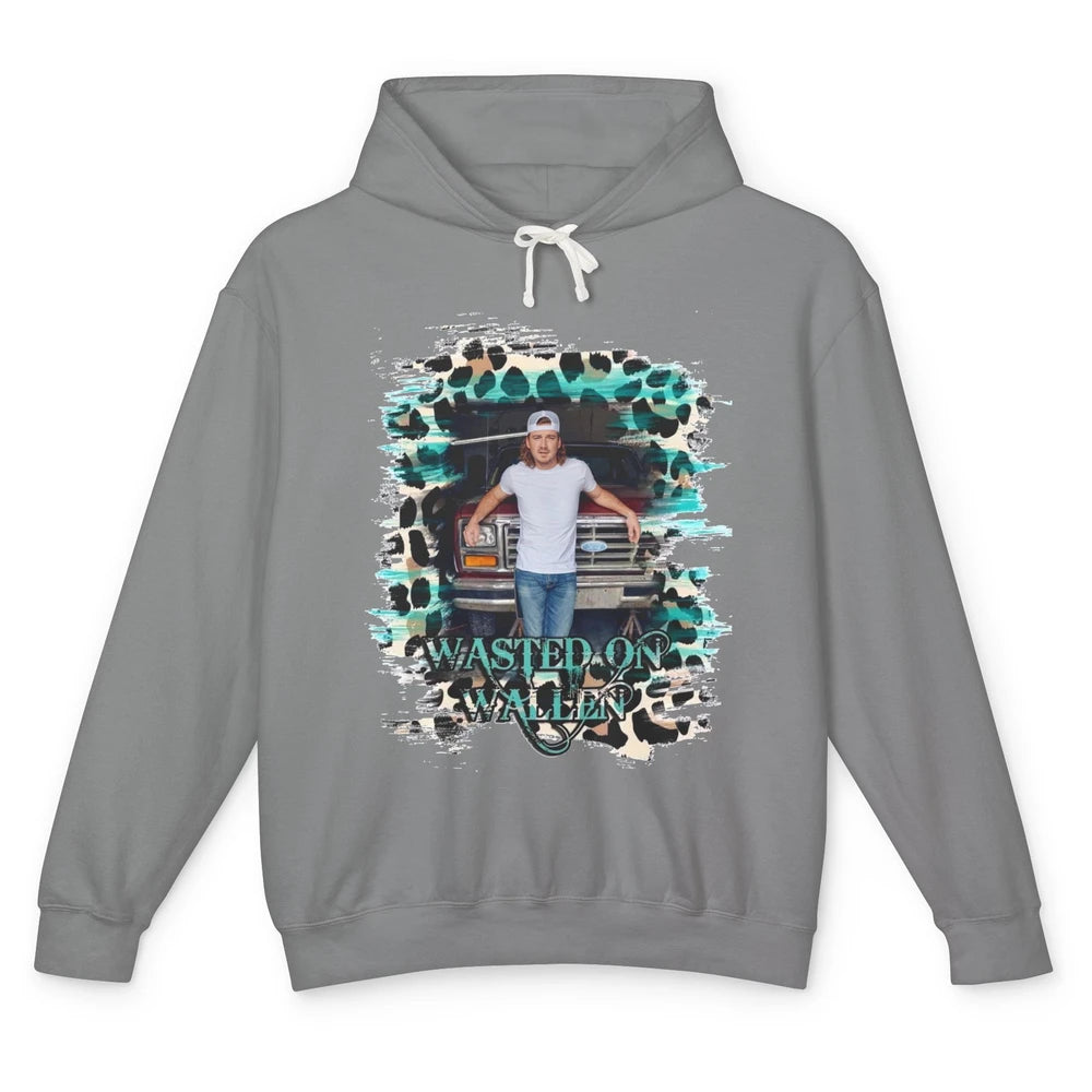 Retro Leopard Wasted On Wallen Turquoise Western Country Unisex Lightweight Hoodie