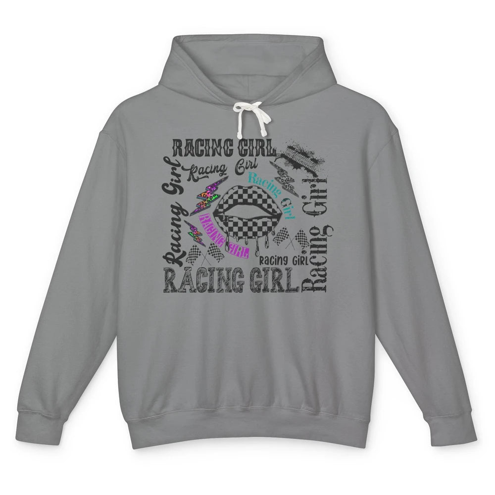 Racing Girl Lips It's Race Day Race Flag Race Lips Girl Gift Unisex Lightweight Hoodie