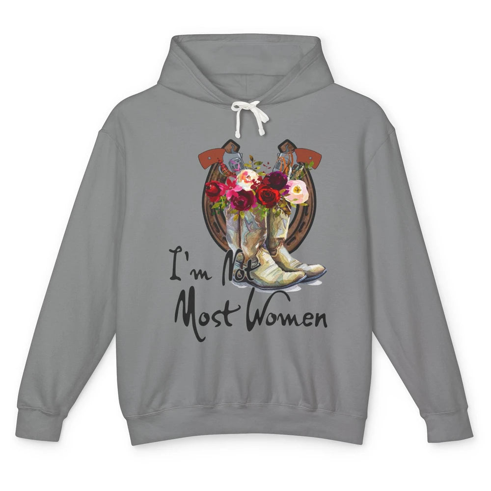 Retro Floral Cowgirl Boots I'm Not Most Women Western Cowboy Unisex Lightweight Hoodie