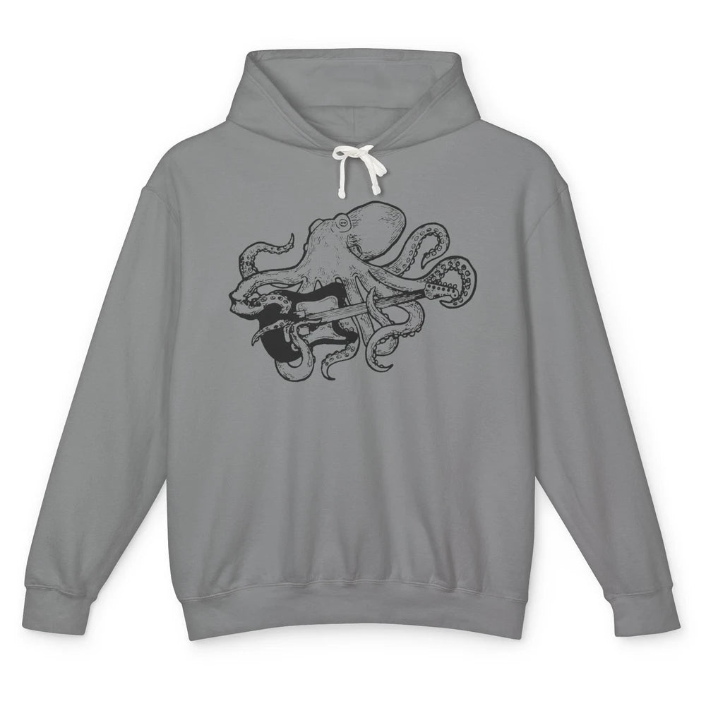 Retro Octopus Electric Guitar Octopus Guitarist Musician Unisex Lightweight Hoodie