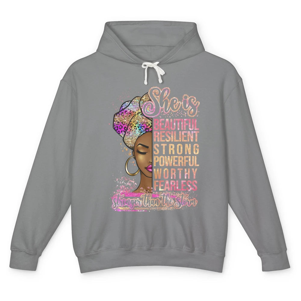 Afro Woman Strong Than Storm Melanin African American Woman Unisex Lightweight Hoodie