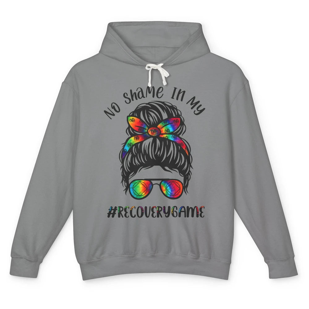 No Shame In My Recovery Game Messy Hair Bun Sober Supporter Unisex Lightweight Hoodie