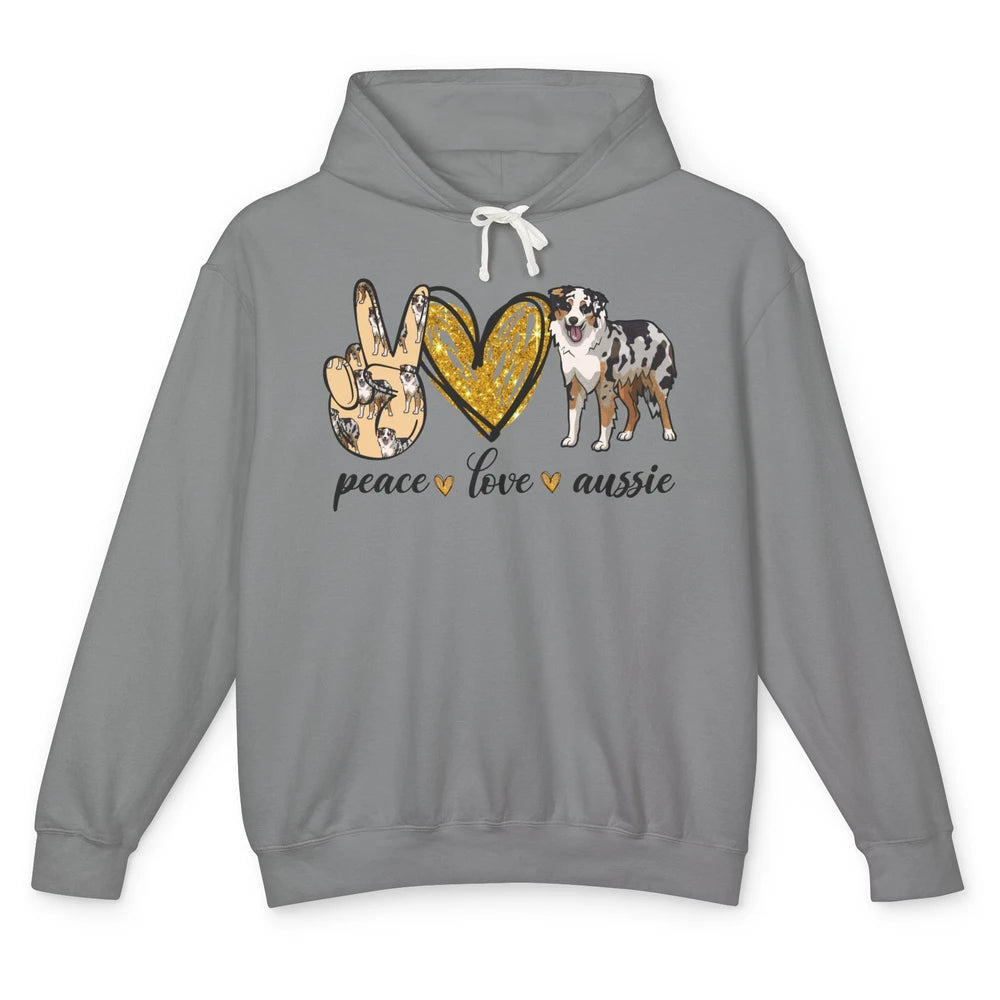 Peace Love Aussie Dog Lovers Australian Shepherd Dad Mom Unisex Lightweight Hoodie