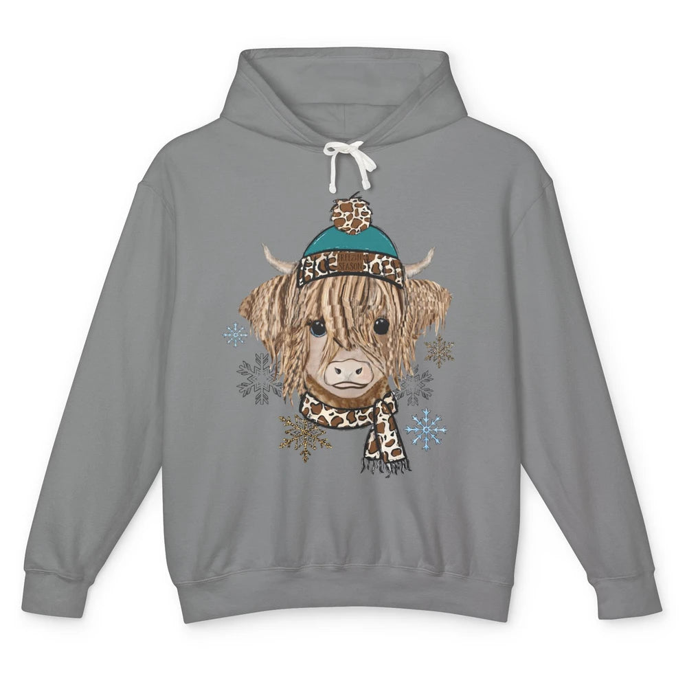 Baby Highland Cow I'm Freaking Freezing Christmas Winter Unisex Lightweight Hoodie